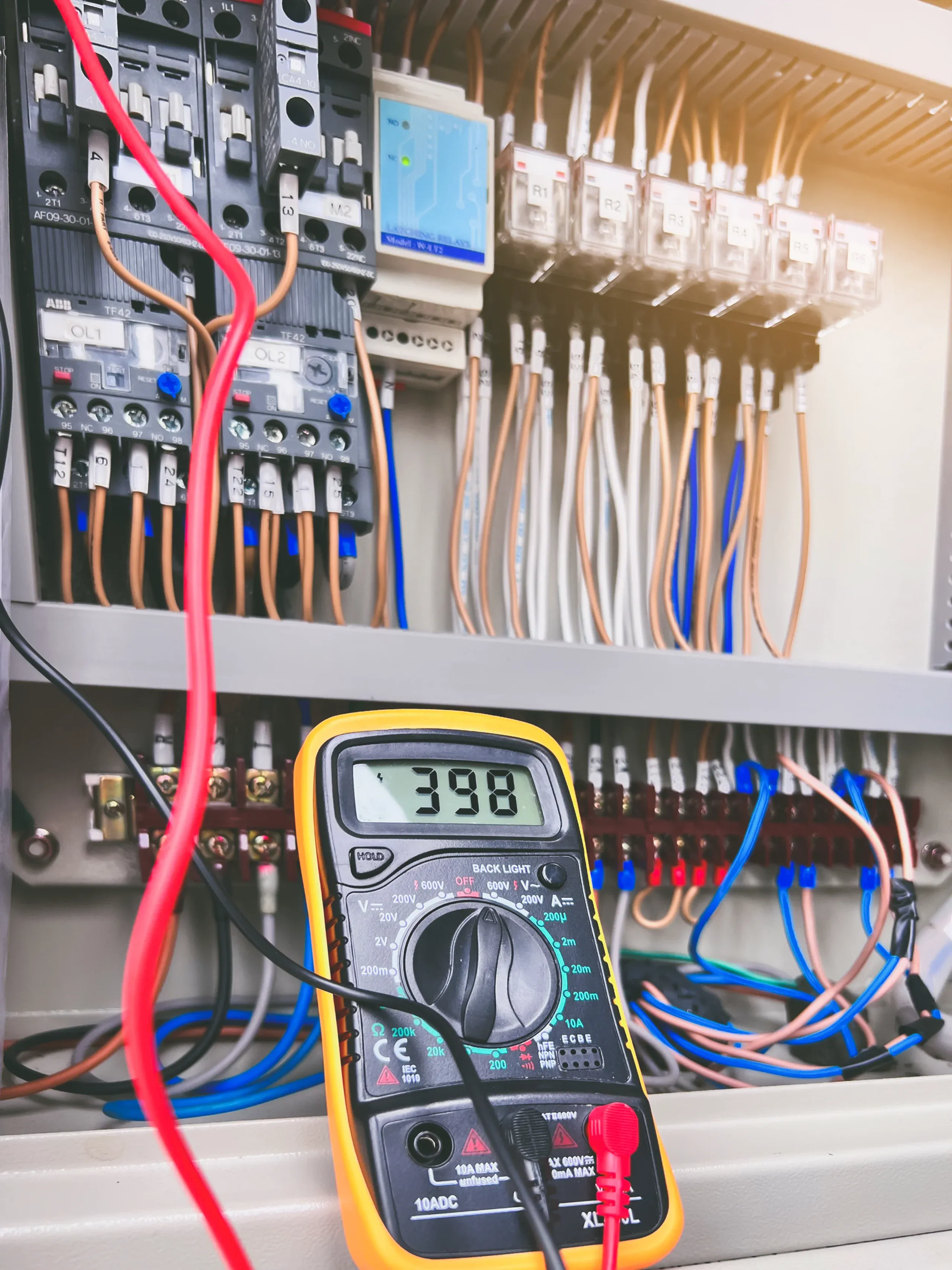 Rozdzielnica elektryczna z miernikiem oraz okablowaniem, wykonanie pomiarów elektrycznych